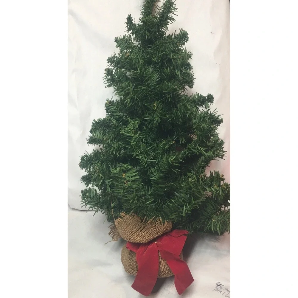 Vintage Primitive Green Artificial Christmas Tree Burlap Base 24